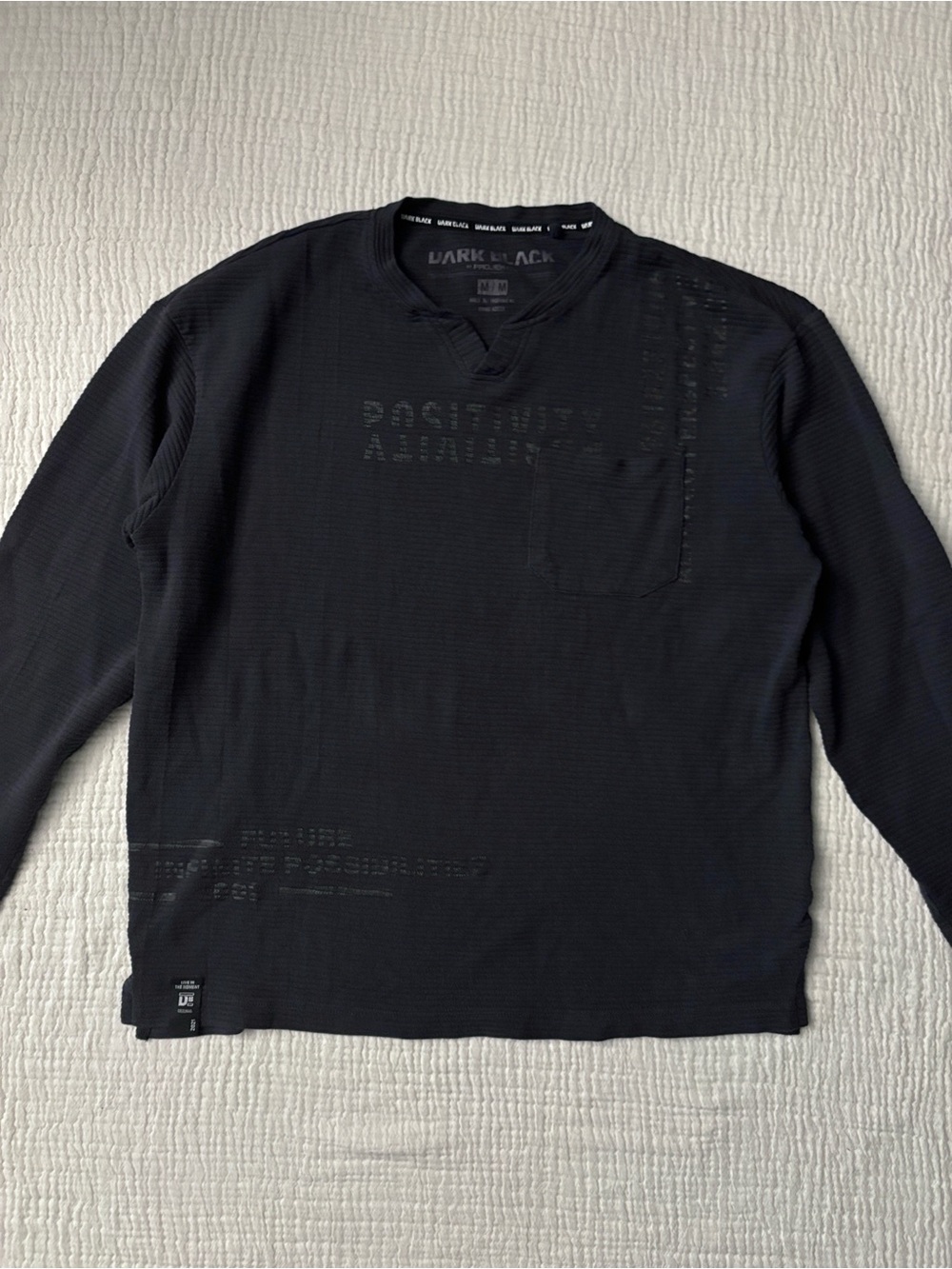 Projek Raw Dark Black Grunge Ribbed Long Sleeve Henley Shirt